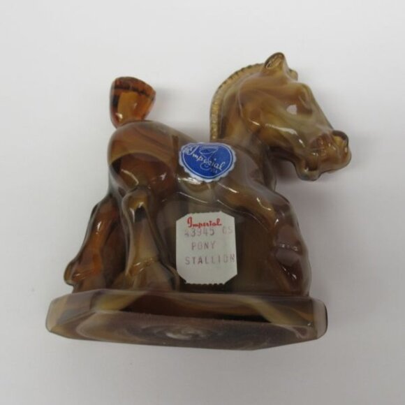 Imperial Caramal Slag Glass PONY STALLION 4 Inch Figurine, Original Label - Picture 3 of 5
